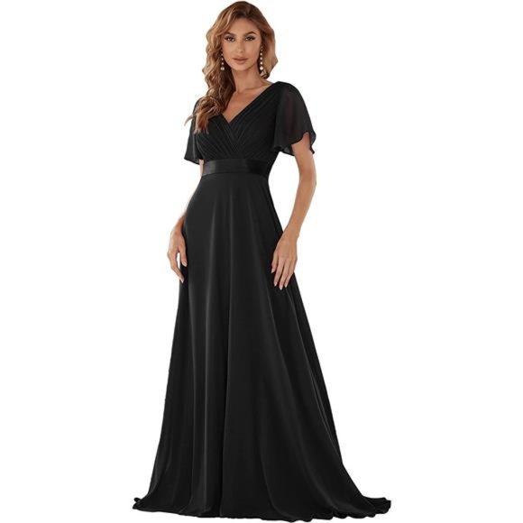 Women's Short Sleeve V-Neck Long Evening Dress 09890